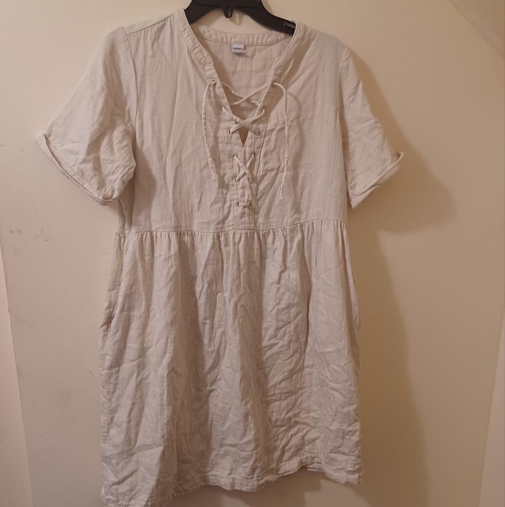 Old navy cream baby doll lace up dress size M (073124E)